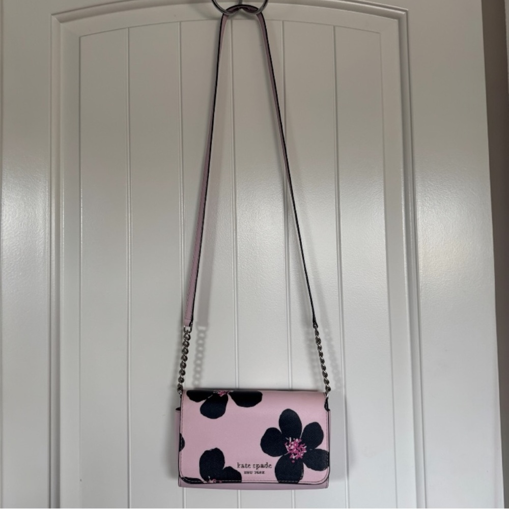 Kate Spade Cameron Grand Flora Pink Floral Crossbody Bag Leather Chain Purse